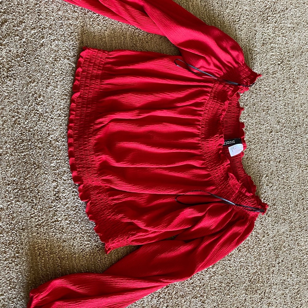 red off shoulder top